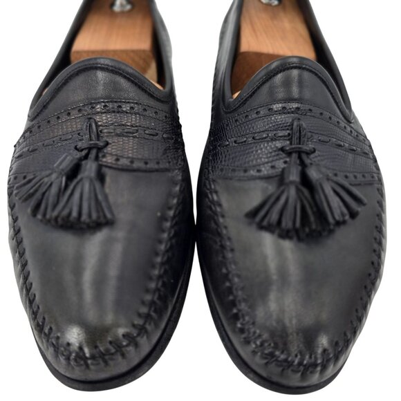 Santoni Italy Relaxed Black Leather Dress Shoes Mens 10.5 Moc-toe Tassel Loafers main image 5